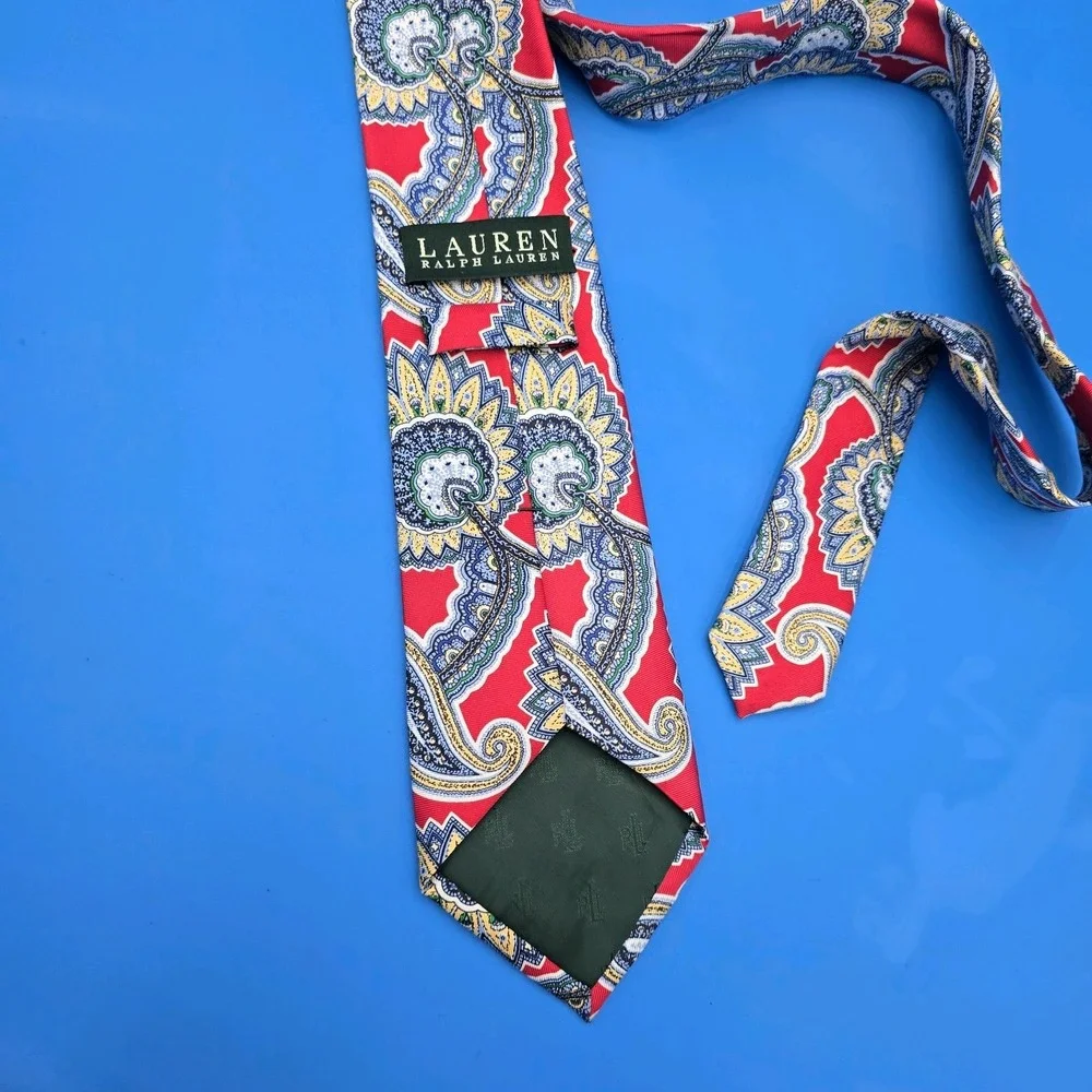 LAUREN RALPH LAUREN SUNFLOWER PAISLEY RED BLUE YELLOW SILK‎ NECK TIE 58